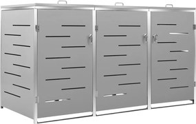 vidaXL Magazie pentru trei pubele, 207x77,5x112,5 cm, oțel inoxidabil