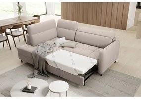 Colțar maro deschis extensibil/cu spațiu de depozitare cu tapițerie din catifea (cu colț pe partea stângă/în formă de ”L”) Barea – ELTAP