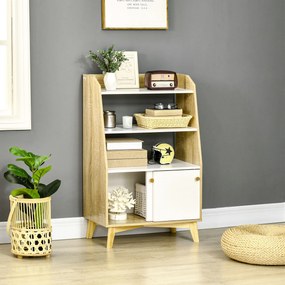 Dulap de depozitare modern, usi glisante si rafturi deschise, din PAL, Lemn de Pin 58x30x93cm Alb, Natural HOMCOM | Aosom Romania
