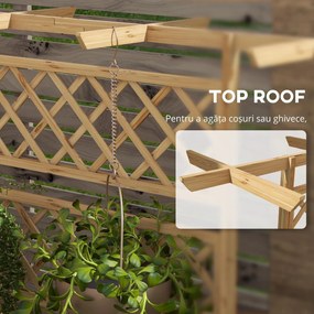 Outsunny Ghiveci din Lemn cu Spalier, Inaltat, Protectie Privata pentru Cultivarea Legumelor, Ton Natural | Aosom Romania
