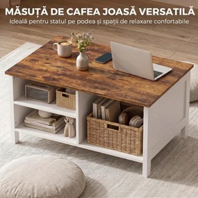 HOMCOM Cufăr de Depozitare 80x60x40 cm, cu Capac Rabatabil, Rafturi Deschise și Compartiment Ascuns, Maro Rustic | Aosom Romania