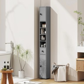 kleankin Dulap de baie, 4 rafturi, sertar, PAL, design subțire, Gri | Aosom Romania