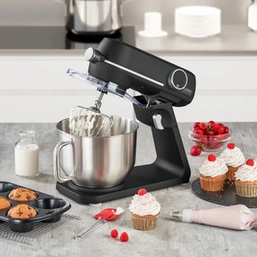 Mixer planetar Caso KM 1800 Black-E, 1800 W, 6 l, 10 viteze, Timer, Vas din inox, Comanda tactila, LED, Negru mat