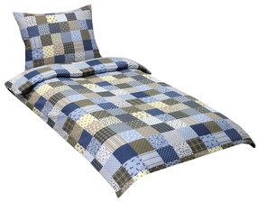 Lenjerie de pat din flanelă Bellatex Patchwork albastru, 140 x 200 cm, 70 x 90 cm