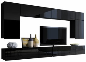 Camera de zi Providence B133Negru, Negru lucios, Cu comodă tv, Cu componente suplimentare, Părți separate, PAL laminat, 300x43cm, 116 kg