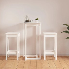 3124728 vidaXL Set mobilier de bar, 3 piese, alb, lemn masiv de pin