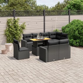 3271405 vidaXL Set mobilier de grădină cu perne, 9 piese, negru, poliratan