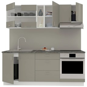 Set Bucatarie Karo V12, Gri Lucios/Alb, MDF, Blat Thermo 28 mm, L 200 cm