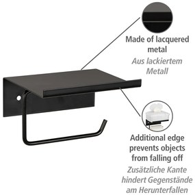 Suport pentru hârtie igienică negru autoadeziv/cu raft din metal Desulo – Wenko