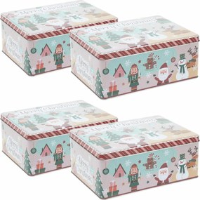 Set de 4 cutii metalice de Crăciun Holly Jolly, 22× 16 × 9,1 cm, L