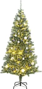 vidaXL Brad Crăciun artificial, 300 LED/globuri/zăpadă pufoasă, 210 cm