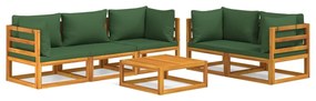 3155317 vidaXL Set mobilier de grădină cu perne verzi, 6 piese, lemn masiv