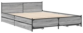 3279950 vidaXL Cadru de pat cu sertare, gri sonoma, 135x190 cm, lemn prelucrat