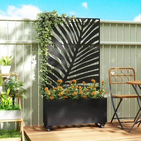 Outsunny Jardinieră cu spalier, cuvă pentru flori, cu paravan de intimitate și roți blocabile, metal, 90 x 30 x 160 cm, negru | Aosom Romania