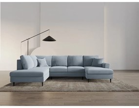 Colțar albastru deschis extensibil, cu spațiu de depozitare cu tapițerie din catifea (cu colț pe partea stângă-în formă de "U") Kyoto – Cosmopolitan Design