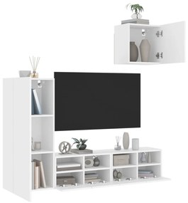 Unitati TV de perete, 4 piese, alb, lemn prelucrat