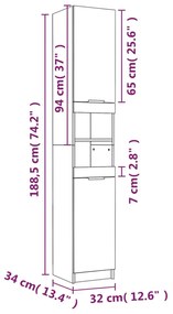 Dulap de baie, gri beton, 32x34x188,5 cm, lemn compozit Gri beton, 1