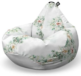 Fotoliu Puf Bean Bag tip Para XL, Floral Alb