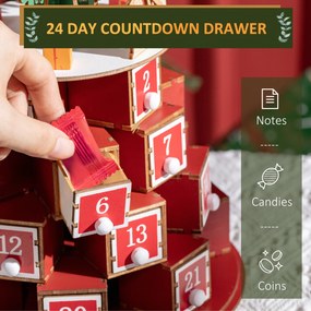 Calendar Advent de Craciun din lemn, cu lumini LED, pentru copii si adulti, rosu si verde HOMCOM | Aosom Romania