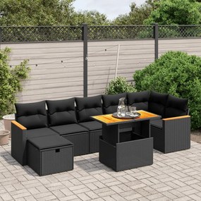 3276044 vidaXL Set mobilier de grădină cu perne, 8 piese, negru, poliratan