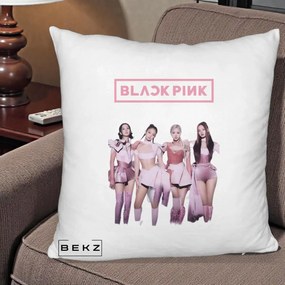 Perna Personalizata K-pop BLACKPINK Fotografie Grup Tinute Roz, 40x40 cm, Alb Pufos, Husa Detasabila, Perna Inclusa, BEKZ®