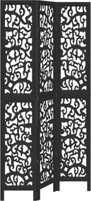 vidaXL Paravan de cameră cu 3 panouri, negru, lemn masiv paulownia