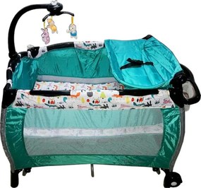 Patut Pliant rotund cu balansoar, Tarc copii Baby Care™ ROUND NEST, Pliabil pe 2 Niveluri cu muzica si Masa infasat, Jucarie Carusel cu jucarii din