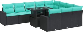 vidaXL Set canapele de grădină cu perne, 11 piese, negru, poliratan