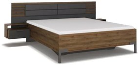 Cadru pat cu 2 noptiere incorporate (160x200cm) gri metalic/ stejar Atlantic dark BAREA