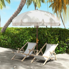 Outsunny Umbrelă de Plajă Portabilă cu Volane în Aer Liber cu Baldachin Ventilat, Geantă de Transport, Ø1.9x2.1 m, Alb-Crem