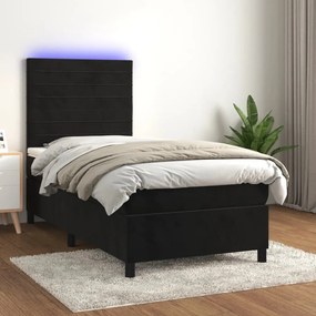 3136151 vidaXL Pat continental cu saltea și LED, negru, 80x200 cm, catifea