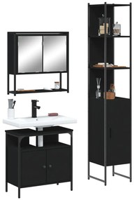 vidaXL Set mobilier de baie, 3 piese, negru, lemn compozit