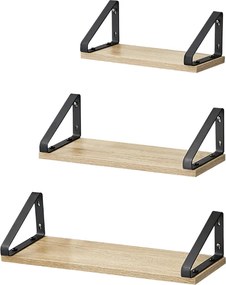 Polițe de perete cu console ABBY, 3 bucăți, 30/35/40x12cm, maro deschis Vasagle