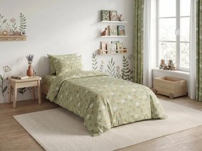 Cearsaf din bumbac pentru patutul copilului FLORAL NEST verde 110x160 cm