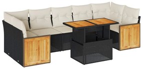 3327682 vidaXL Set mobilier grădină perne 8 piese negru, poliratan/lemn acacia