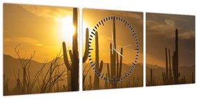 Tablou - Cactuși Saguaro (cu ceas) (90x30 cm)