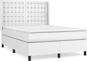 vidaXL Pat box spring cu saltea, alb, 140x190 cm, piele ecologică