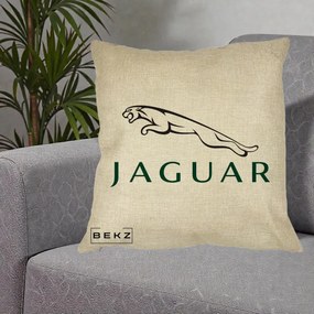 Perna Personalizata cu emblema Jaguar, 40x40 cm, Crem, Husa Detasabila, Perna Inclusa, BEKZ®