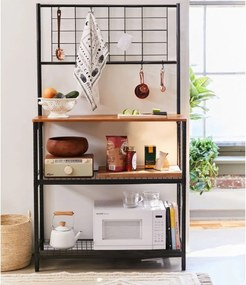 Masa lucru bucatarie cu rafturi Ben Homs profil metalic, negru-maro