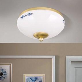 Plafoniera clasica Landhaus 21cm alama satin/ sticla opal decor albastru