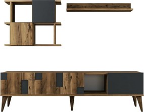 Perete TV Madrid Antracit și Nuc