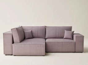 Colțar mov extensibil/cu spațiu de depozitare cu tapițerie din catifea reiată (cu colț pe partea stângă/în formă de ”L”) Tonga – Maison de Rêve