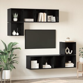 vidaXL Set comodă TV Pe perete 4 pcs Stejar negru 37 x 37 x 142.5 cm