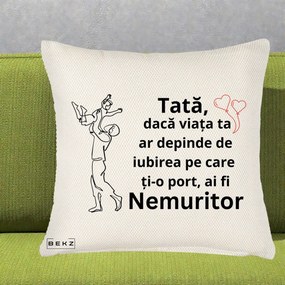Cadou pentru Tata - Perna Personalizata Tata Nemuritor Joaca in Aer, 40x40 cm, Crem Reliefat, Husa Detasabila, Perna Inclusa, BEKZ®
