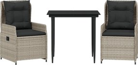 vidaXL Set mobilier de grădină cu perne, 3 piese,gri deschis,poliratan