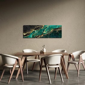 Tablou - Marmorat, petrol-auriu (cu ceas) (90x30 cm)