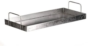 Tavă metalică cu mâner dreptunghiulară, argintie,36 x 16 x 7 cm