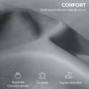 HOMCOM Fotoliu Reclinabil Manual cu Suport pentru Picioare din Material Textil Efect Piele și Bază Rotativă, Gri | Aosom Romania