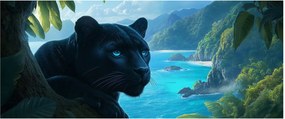 Tablou - Pantera neagră în junglă (120x50 cm)