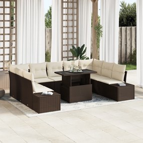 vidaXL Set canapea grădină cu 10 piese și pernițe maro din rattan